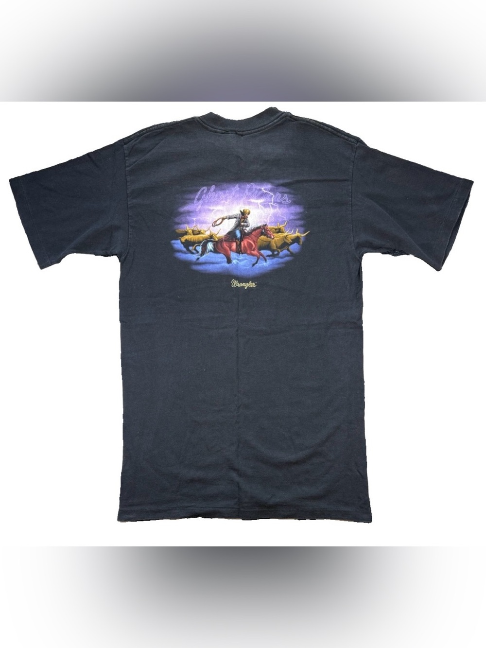 Vintage Wrangler Ghost Rider Single Stitch T Shirt Youth XL Black Western Cowboy